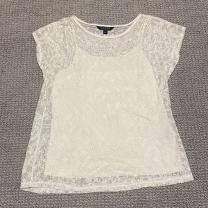 Lauren Ralph Lauren Top Womens S Cream Boho Crochet Lace with Undershirt Size S